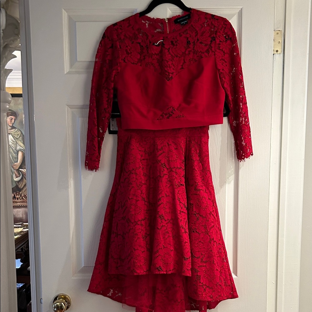 Marciano Vibrant Red Lace Top & Skirt Set